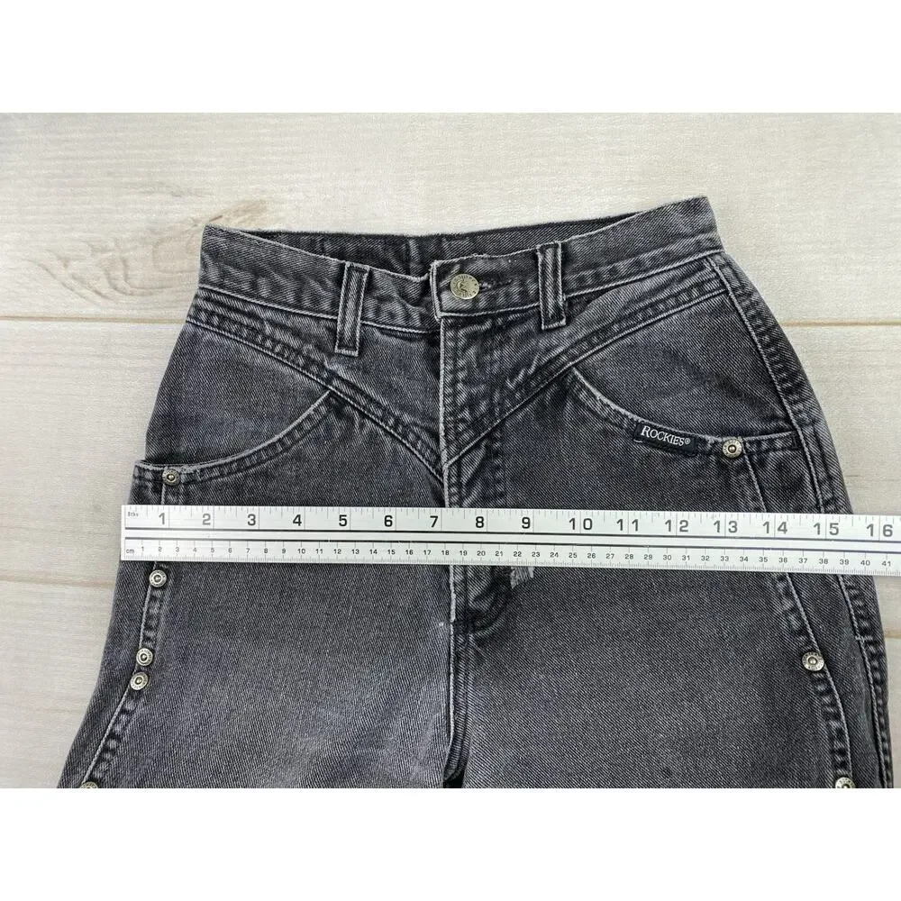 Vtg Rocky Mountain Rockies Jeans 26/3 Faded Black High Rise Button Placket 90s